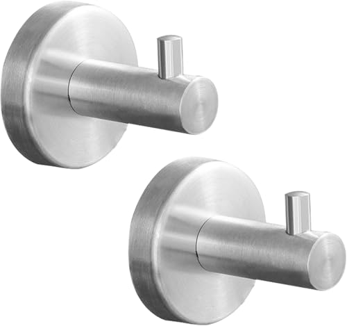 ALTPWJW Towel Hooks for Bathrooms,2 Pack Stainless Steel Door Hooks Screw in Coat Robe Hook(Brushed Silver)