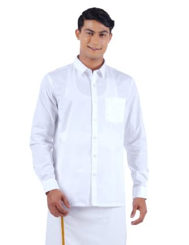 Image of RAMRAJ COTTON Men White Cotton Full Sleeve Collared Shirt
