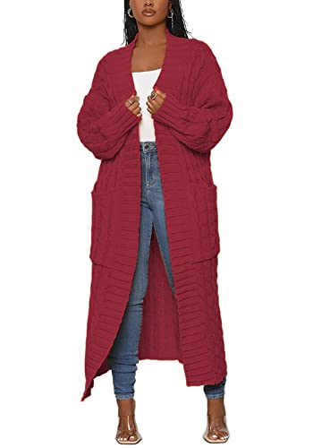 Image of Tcremisa Long Cable Knit Cardigans for Women Chunky Maxi Sweater Coat | Long Sleeve,Open Front,Ankle Length,Floor Length, Dual Pockets,Extra Knitted Duster,Loose Cozy Winter Outwear