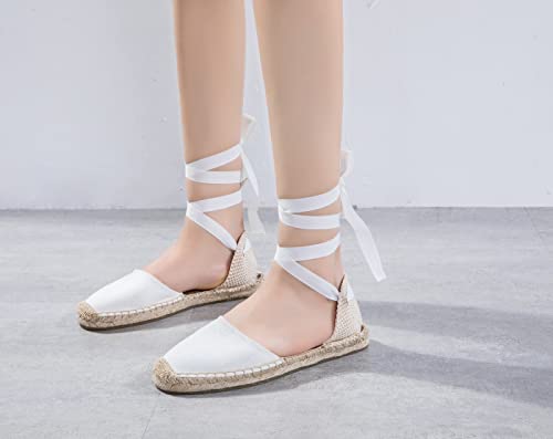 Image of Women's Espadrille FLat Sandals Closed Toe Ankle Wrap,Classic Lace Up Summer Dressy Flat Shoes