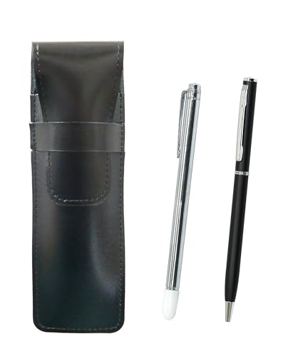 スリム牛革ペンケース黒 金属製指示棒とスリム回転式ボールペンセット 黒 ASB-701S-PD04-B