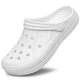 BRCHMUN Mens Womens Garden Clogs,Unisex Slip on Garden Shoes Outdoor Beach Slippers Comfortable Mules Sandals Yard Gardening House Beach Water Shoes All White Size 8 Women/7 Men