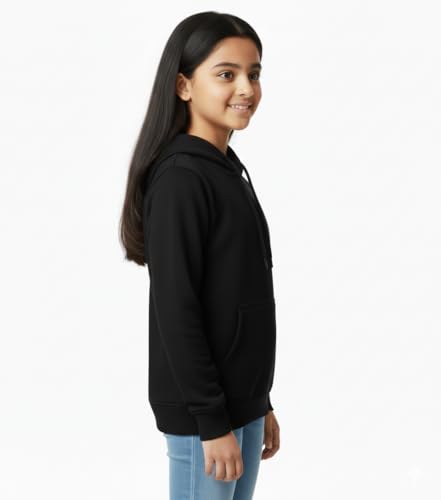 Image of Solid Cotton Fleece Girls Hooded Neck Sweatshirt with Kangaroo Pocket