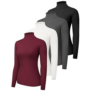 4 Pack Women’s Turtle Neck Long Sleeve Shirts Fall Fashion Turtleneck Baselayer Undershirts Tops Underscrub