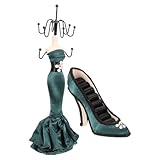 Operitacx Soporte de Joyería Vintage en Verde Figura de Dama y Zapato de Tacón Alto, Organizador Colgante para Anillos y Collares, Adecuado para Uso en Hogar y Obsequio para Mujer