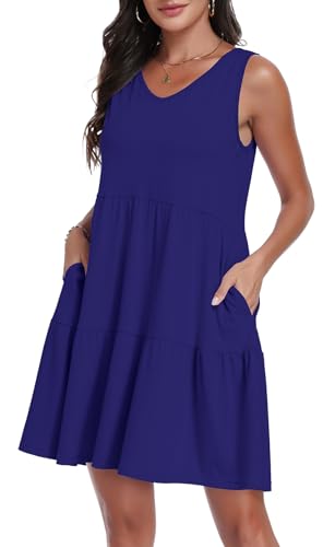Image of Sundresses for Women Summer Sleeveless Tiered Swing V Neck Tank Dress