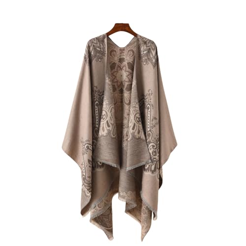 Capa poncho de cachemira para mujer con rayas y flores chal de viaje f