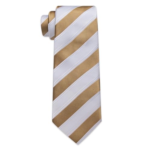Image of YourTies Striped Ties for Men Classic Woven Silk Necktie with Handkerchief Cufflinks Set Formal Business Party Wedding