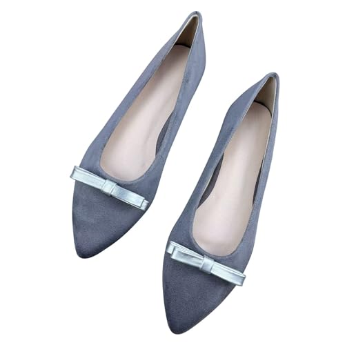 Hee grand Women's Pointed Toe Bowknot Ballet Flats Comfortable Slip-On Dressy Shoes for Work