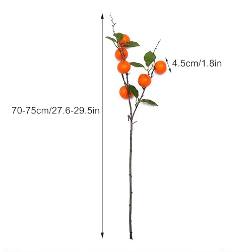 ZHDOKA 4pcs Artificial Tangerine Branches, 28in Tall Simulation Plastic Kumquat Stems, Lifelike 6 Heads Fake Orange Fruit Branches with Green Leaves for Home Table Centerpiece Flower Arrangement