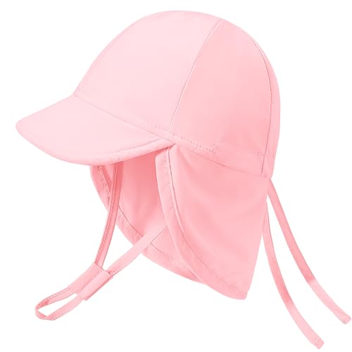 heekpek Chapeau de Soleil Bébé Bobs Casquette Enfant Protection Anti UV Bebe Plage Chapeau Vec Mentonnière Réglable et Rabats au Niveau du Cou Fille Garcon...