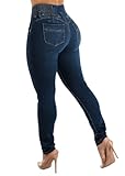 Colombian Jeans Women Butt Lifting Elastic Waist High Waisted Jeans Tummy Control Stretchy Skinny Pants Dark Blue