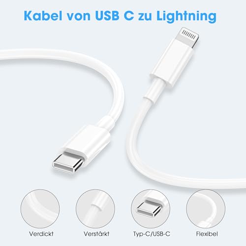 Lightning Kabel USB C 2Pack 1M+2M Für IPhone ladekabel MFi Zertifiziert für Apple Schnellladekabel für IPhone 14/13/12/11/Pro/Pro Max/Mini/XR/XS/XS Max/X/8/7/6/6s/Plus/iPad-Weiß 5