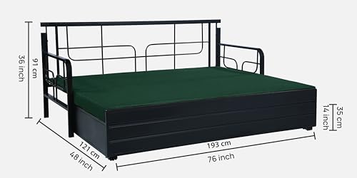 Image of 3 Seater Metal Sofa Cum Bed with Hydraulic Storage | Sofa Set for, Living Room, Guest Room, Bedroom| Single Size Convertible Sofa Bed Comfortable Seating |Single Size (Peacock & Black)