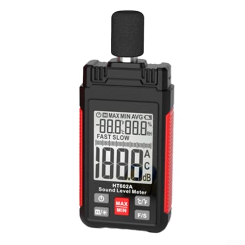 HT602A Sound Level Meter with LCD Display, Digital Noise Meter for Ambient and Humidity Measurement, 30-130dBA Range, A-Weighted Freque