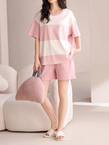 Image of Louis Luxe Cotton Blend Womens Korean Night Dress || Short Pyjama Set || Korean Nightsuit || Women Nightwear ||Round Neck Short Sleeve Nightsuit || Loungewear || Everyday Nightdress