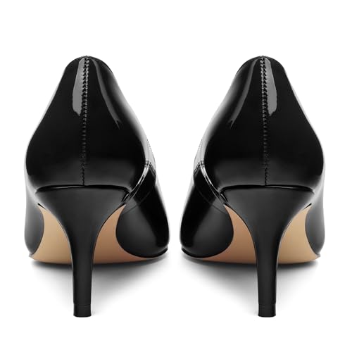 Women's Pointed Toe Patent Gold Metal Buckle Slip On Mid Heel Pumps Evening Dress Shoes 2.55 Inch4