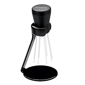 Normcore WDT Distribution Tool V2 with Stand - 8 Prong Espresso Distribution Tool - Needle Espresso Stirrer - 0.23mm Thick Spring Wires - Anodized Aluminum Handle