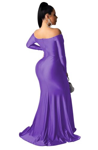 Image of Fooullaide Women Sexy Off Shoulder Elegant V Neck Wrap Formal Evening Gowns | Bodycon, Floor Length, High Split Mermaid Maxi Dress, Stretchy, Prom, Wedding Guest, Cocktail Bridesmaid Wear