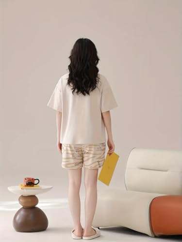 Image of Louis Luxe Cotton Blend Womens Korean Night Dress || Short Pyjama Set || Korean Nightsuit || Women Nightwear ||Round Neck Short Sleeve Nightsuit || Loungewear || Everyday Nightdress