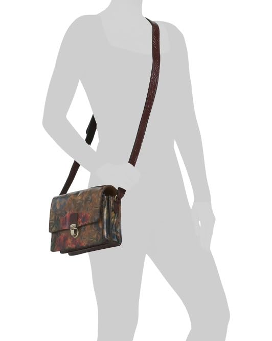 Patricia Nash Leather Liana Crossbody Handbag, Sienna Sunset Print, 10" W x 6" H, Floral Pattern, Tooled Strap, Push Lock Closure, Multiple Pockets4