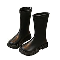 NSICBMNO Black Girls Riding Boots Chunky Boot With Back Zip Platform Boots Combat Goth Boot Kids Walking Cow Girl Autumn Winter Shoes