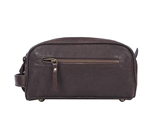 10" Premium Leather Toiletry Travel Pouch With Waterproof Lining | King-Size Handcrafted Vintage Dopp Kit By Aaron Leather Goods (Hickory) - Thumbnail 4