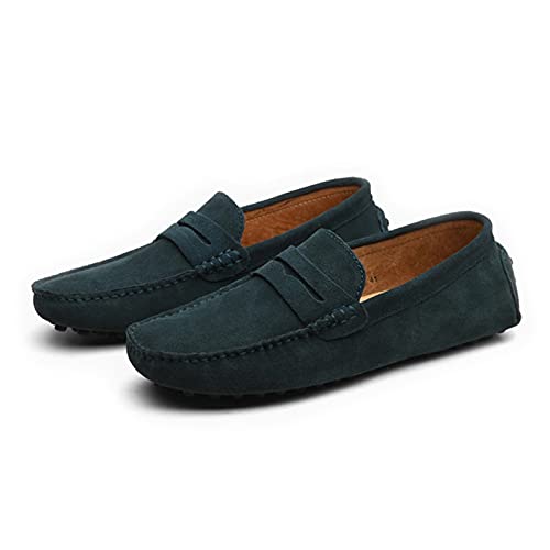 Penny Loafer for Men Square Apron Toe Slip On Driving Shoes Stitching Nubuck Leather Anti Slip Rubber Sole with Grips Solid Color(Green,10 M US)2