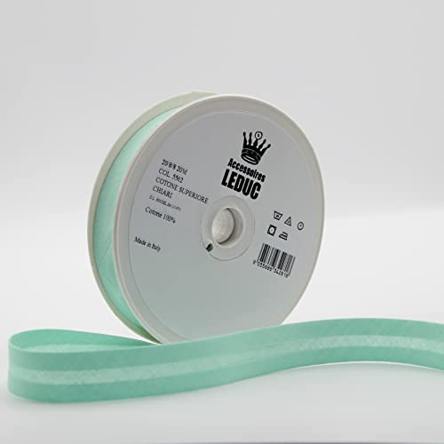 Leduc 20 mètres Biais Coton - 30 Coloris différents - Pour couture Double plis 8+20+8 mm Qualité Italienne Mint 5562