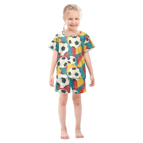 ALAZA Retro Ball Soccer Pajamas Set Short Sleeve Cotton Sleepwear Summer Pjs 2 Piece 5-14Y3