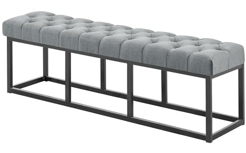 CLP Taburete Pie De Cama Amun Tapizado En Tela | Banco Recibidor Estilo Chesterfield | Banco De Salón con Base De Metal Negro I Color:, Color:Gris Oscuro, Tamaño:150 cm