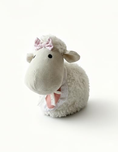 A2Z Decorative Sheep Door Stopper Weighted 1kg Plush Doorstop for Home Cute Soft Sheep Design with Pink Bow Fabric & Sand Filled Prevents Slamming Doors Ideal Nursery Bedroom Hallway Decor