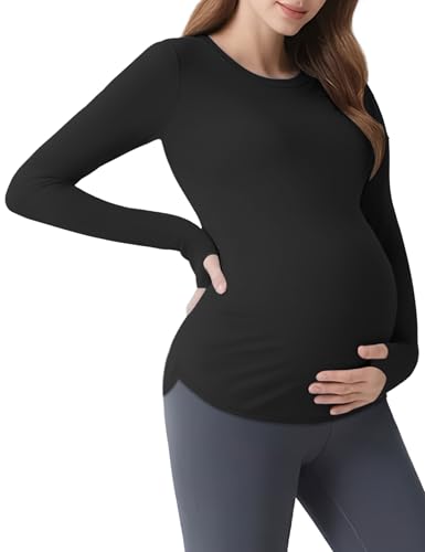Product Image of the Mama Land Long Sleeve Maternity Shirts - Casual Workout Yoga Tops Blouse Petite...