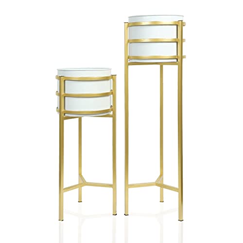 Image of Metal Floor Flower Stand for Living Room /Indoor Plant Stand with Planter Pot (Set of 2) (Black)