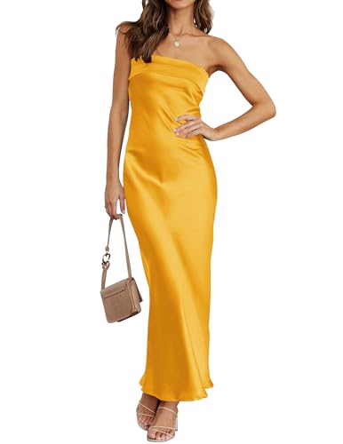 Image of MEROKEETY Women's Summer Satin Strapless Bodycon Dress 2026 Backless Tube Wedding Guest Cocktail Formal Party Maxi Dresses
