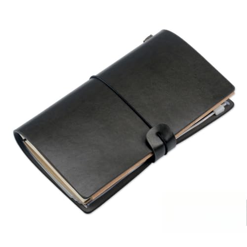 レトロシステムジャーナルノート ライトトラベル A6 カバー + クラフト紙 罫線ブック カードポケット 収納バッグ (ダークグレー)