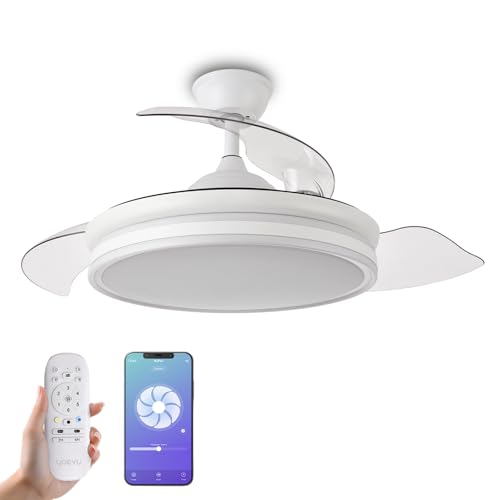 YOEVU EOS PLUS - Ventilador de Techo Inteligente WiFi | Compatible con Alexa y App | 6 Velocidades Silenciosas | Luz LED Regulable | Aspas Retráctiles, ABS