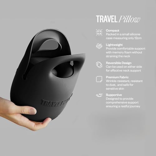 Image of GDEOUP KUKKU Traders Travel Neck Pillow for Travelling, Memory Foam Neck Support Pillow with Adjustable Rope & Compact Storage Case, Lightweight Neck Pillow for Flight, Car, Train & Office, Black