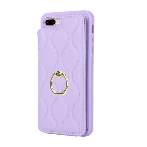 Image of for iPhone 7 Plus / 8 Plus Case with Card Holder,Credit Card Holder,Stand Ring Kickstand and RFID Blocking,Shockproof Phone Wallet Cover for Women and Girls(5.5 inch,Purple Plaid)