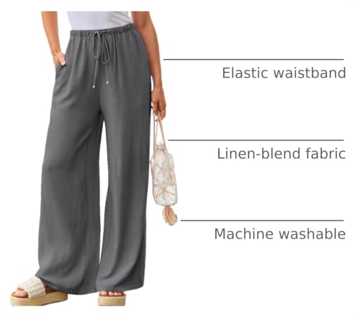 Image of LILLUSORY Women's Linen Summer Palazzo Pants Flowy Wide Leg Beach Pants with Pockets