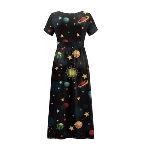 Image of Women's Fall Summer Short Sleeve Ankle Length V-Neck Party Dress with Pockets Size S-3XL
