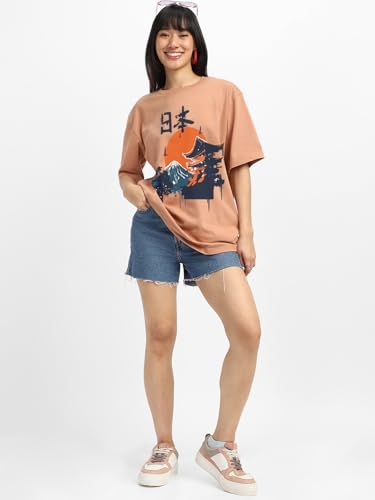 Image of JUNEBERRY Women's Cotton Graphic Print Oversized Fit T-Shirt