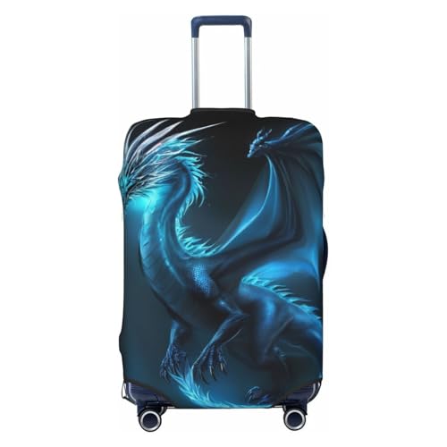 Travel Luggage Suitcase Protector Zipper Closure Baggage Protector for 19-32 inch Luggage, Anti-Theft Luggage Case Protective Cover, Blue Color Dragon Black