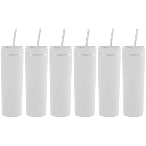 momocici Skinny Tumblers Bulk.16oz Matte Pastel Colored Skinny Tumblers with Lids and Straws.Double Walled Plastic Acrylic Smoothie Tea Iced Coffee Tumbler Cups.Slim White Tumbler Set.(White) Cover