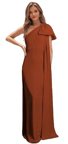 One Shoulder Mother of The Bride Dresses with Bow Chiffon Long Formal Dress for Women Wedding Guest3