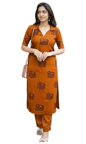 Image of ANNI Designer Women's Rayon Viscose Printed Kurta Pant Set | Collar Neck Straight Ethnic Suit for Casual, Daily, and Office Wear