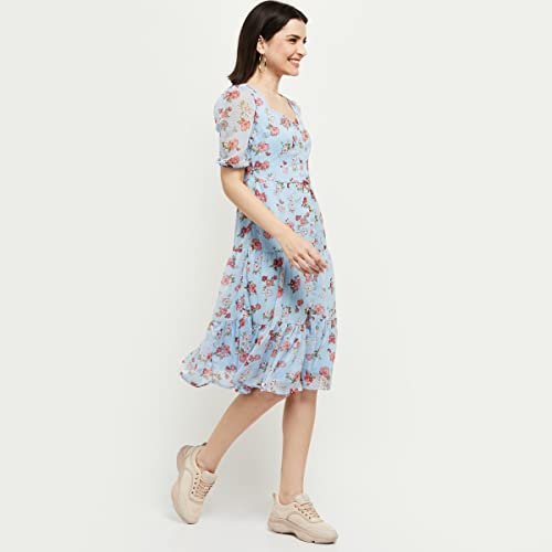 Image of Max Women Floral Printed Sweetheart Neck Midi A-Line Dress