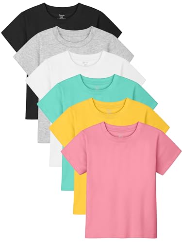 Image of Poroka Baby and Toddler Girls Short Sleeve T-Shirts Cotton Crewneck Shirts Basic Solid Tees Summer Casual Tops, Multipack
