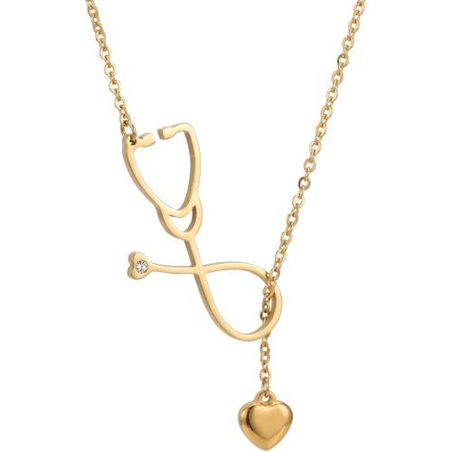 Kings Outlet Supplies 18K Gold Plated Stainless Steel Stethoscope Heart Necklace for Women Nurse Graduation Gift Stethoscope Necklace for Nurses Nurse-Themed Jewelry for Medical Professionals