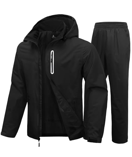 SWISSWELL Men Women Rain Suits Waterproof Lightweight Rain Gear Jacket and Pants for Golf, Hiking, Travel (Black,Large)